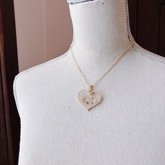Signed Nolan Miller Gold Tone Triple Heart Rhinestone Pendant Necklace Vintage - Picture 7 of 12
